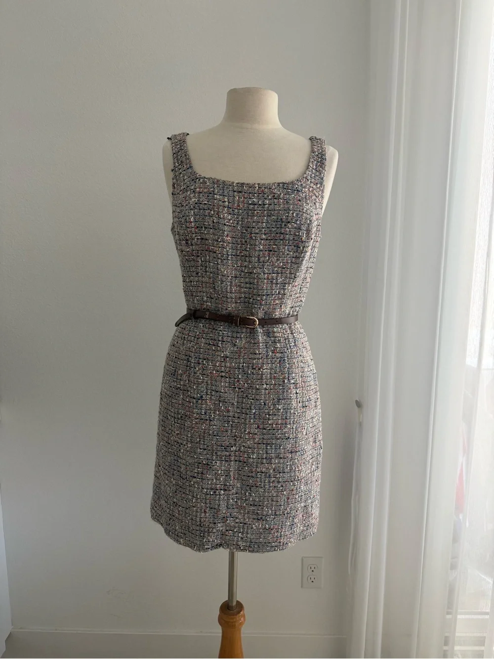 Tory Burch Emma Multicolor Tweed Square-Neck Mini Dress